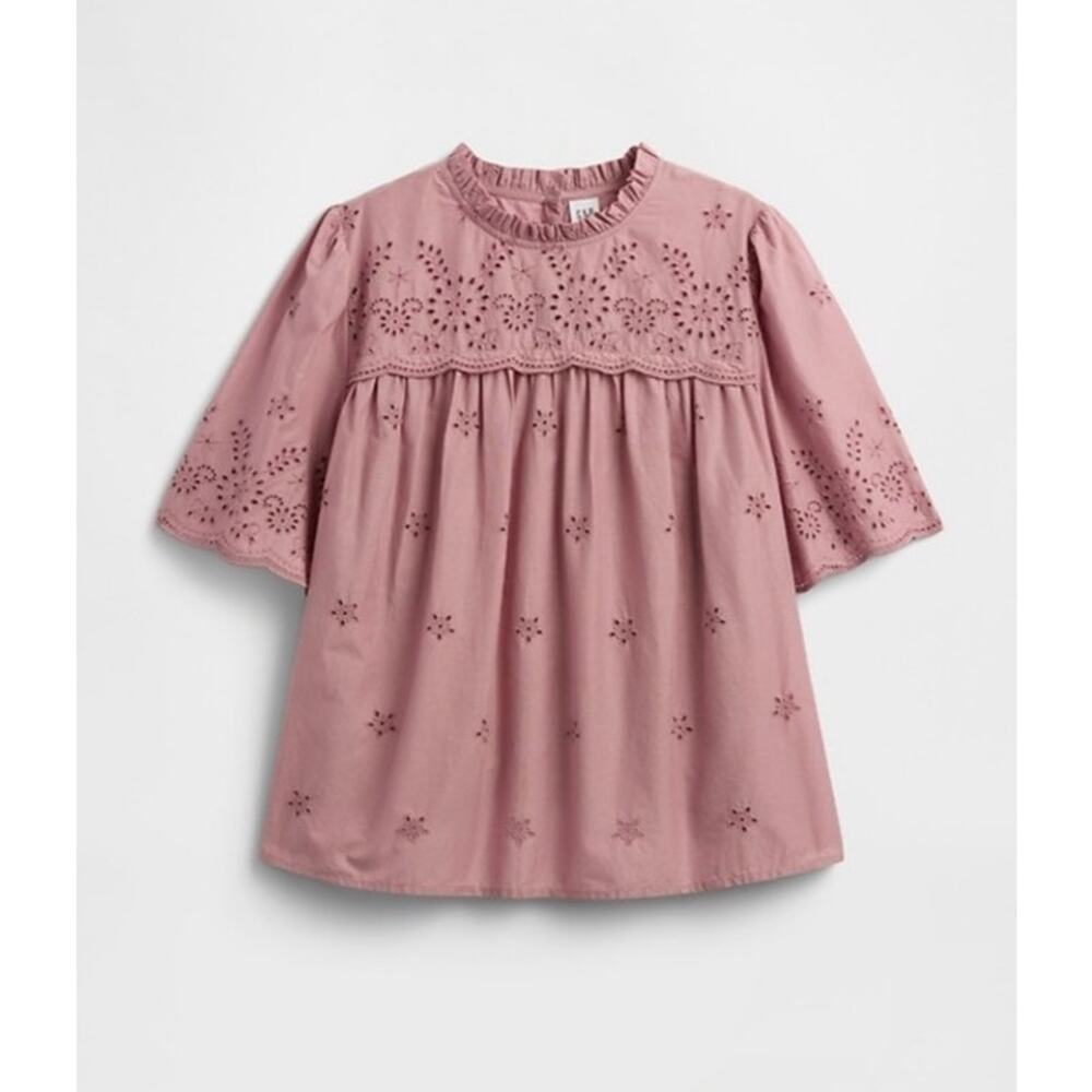 GAP Mauve Pink Eyelet Puff Sleeve Cottagecore Babydoll Blouse Top Small